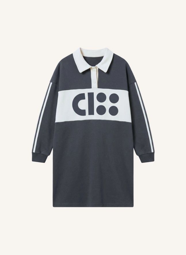 Organic Cotton Polo Dress with Logo | Grey