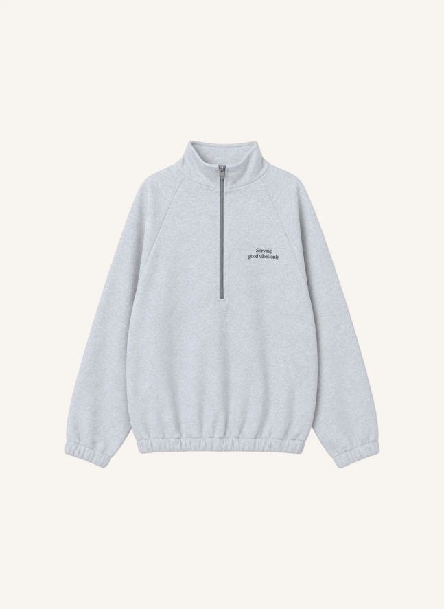 Sweat Zippé Good Vibes Only Coton Bio | Gris chiné