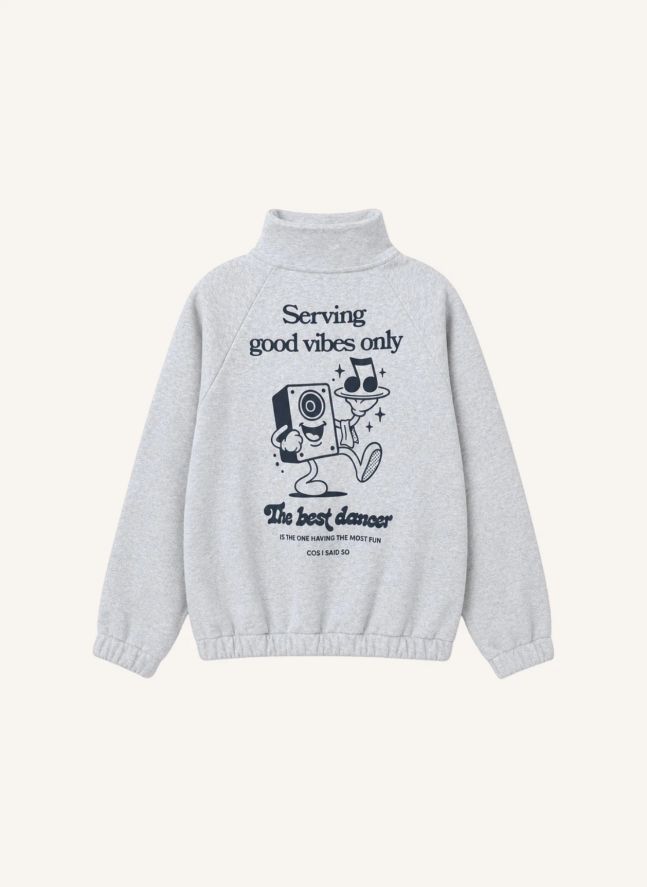 Sweat Zippé Good Vibes Only Coton Bio | Gris chiné