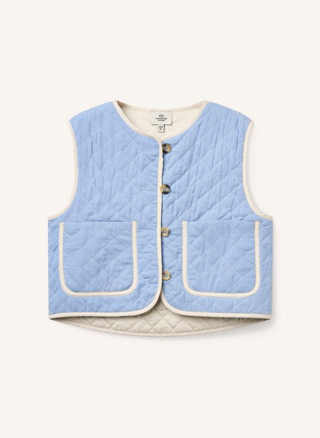 Veste Sans Manches Matelassée Brodée Lune Coton Bio | Bleu ciel