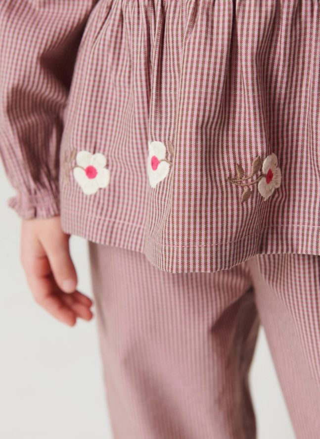 Blouse Brodée Fleurs Coton Bio | Vieux Rose