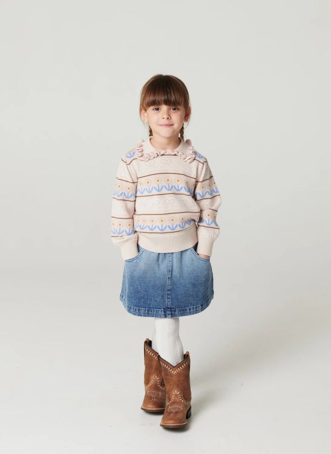 Pull Col Polo Pointelle Fleurs Laine Mérinos | Beige