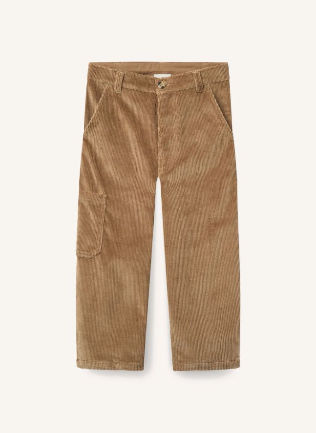 Pantalon Large Brodé Velours Côtelé Coton Bio | Beige