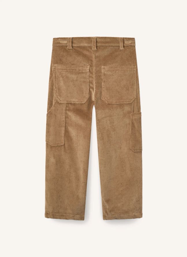 Pantalon Large Brodé Velours Côtelé Coton Bio | Beige