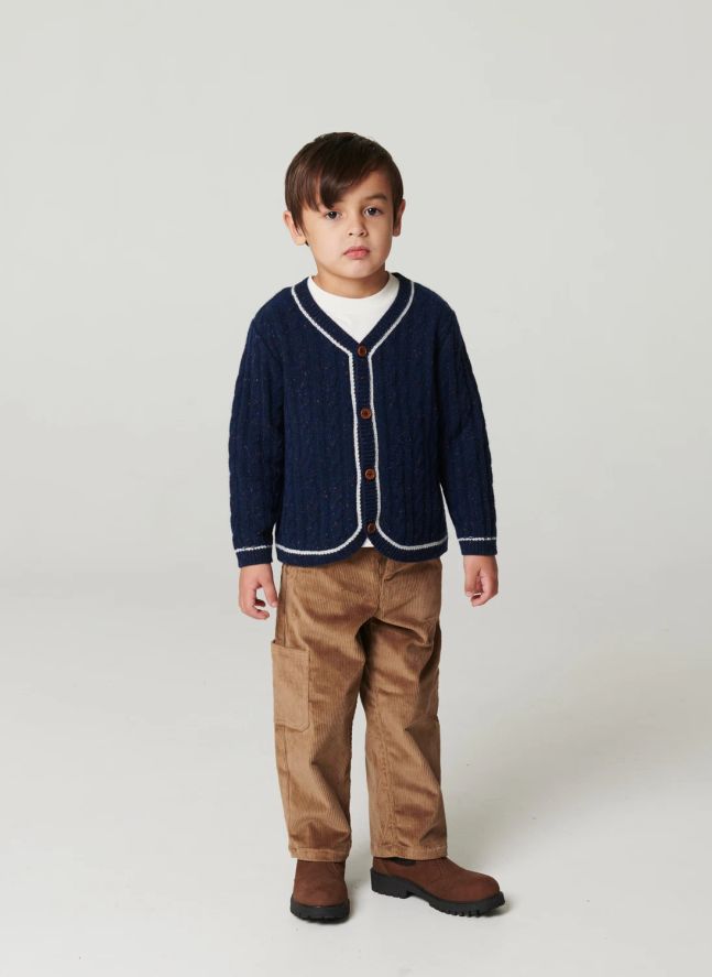 Pantalon Large Brodé Velours Côtelé Coton Bio | Beige