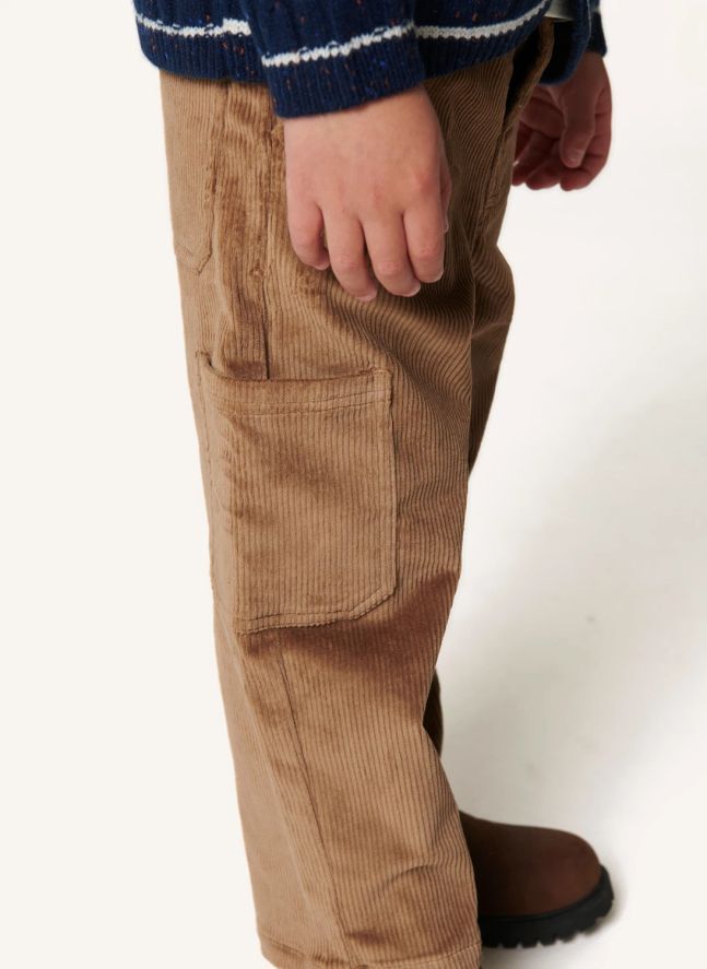 Pantalon Large Brodé Velours Côtelé Coton Bio | Beige