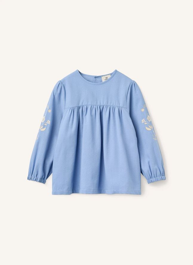 Blouse Brodée Coton Bio | Bleu ciel