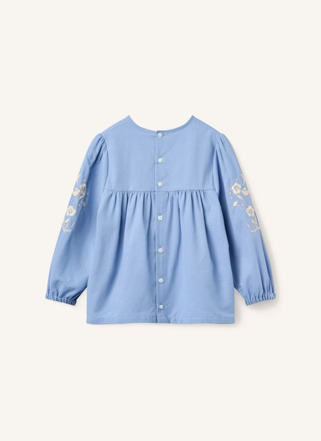 Blouse Brodée Coton Bio | Bleu ciel