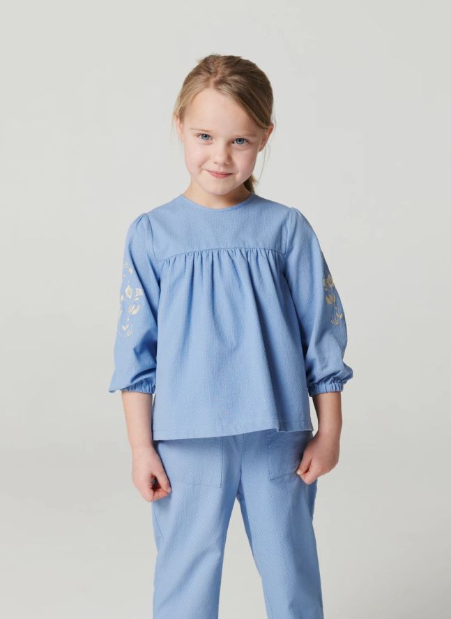 Blouse Brodée Coton Bio | Bleu ciel
