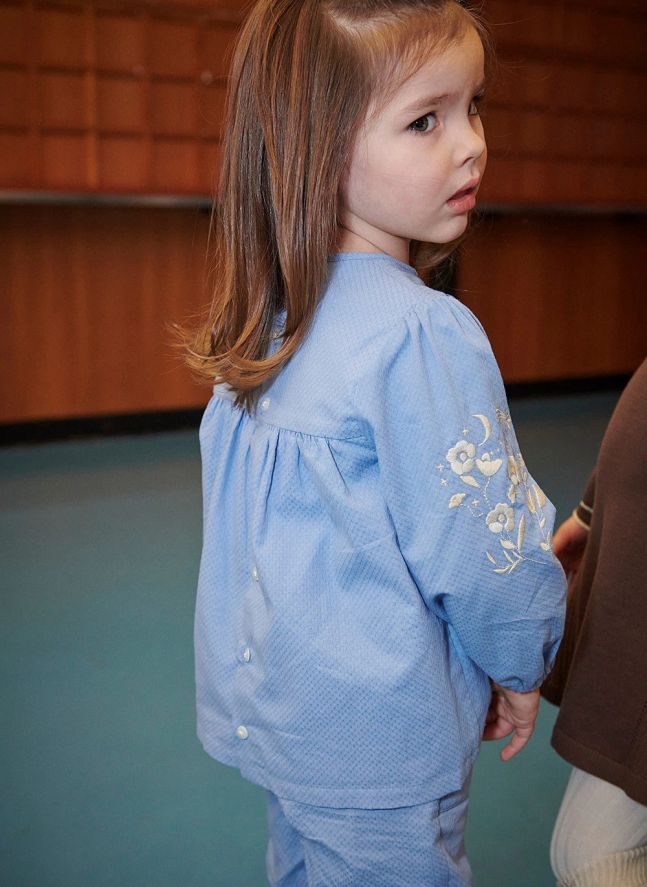 Blouse Brodée Coton Bio | Bleu ciel