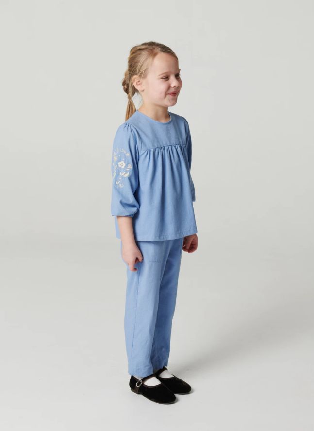 Blouse Brodée Coton Bio | Bleu ciel