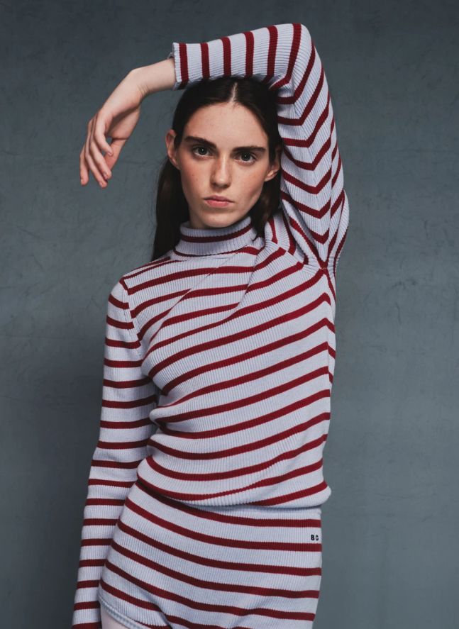 Pull Rayures Coton Bio et Laine Mérinos | Bleu ciel