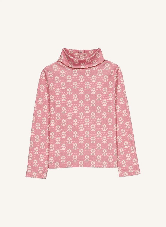 Col Roulé Twiggy Fleuri Coton Bio | Rose