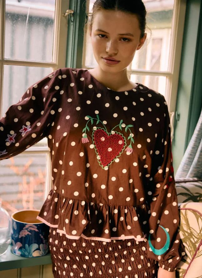 Blouse Pois Diana Coton Bio | Marron