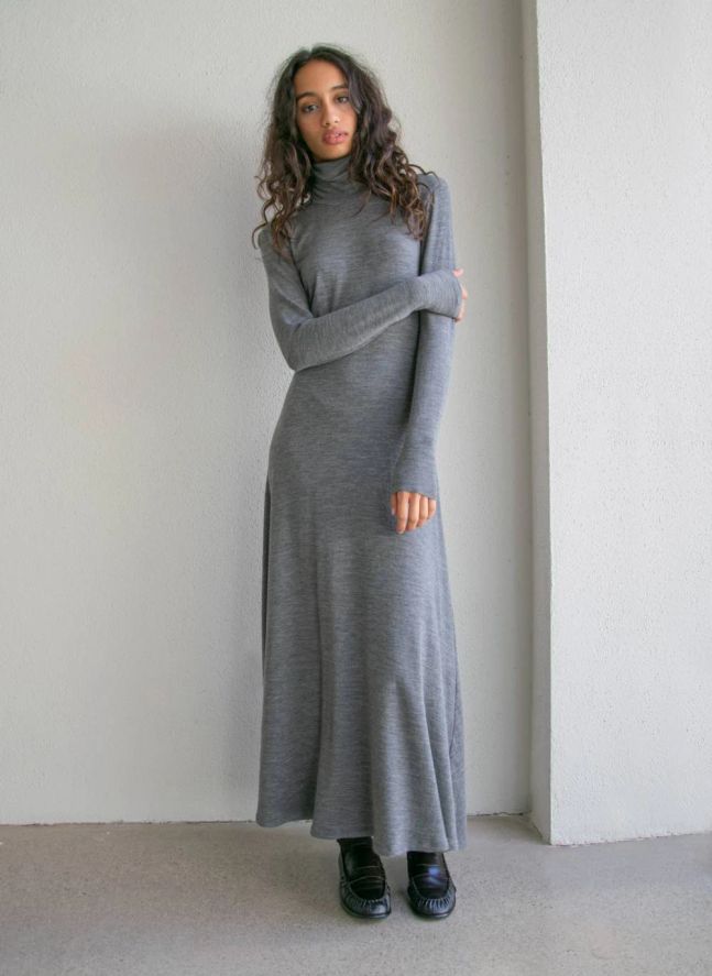 Robe Col Roulé Laine | Gris