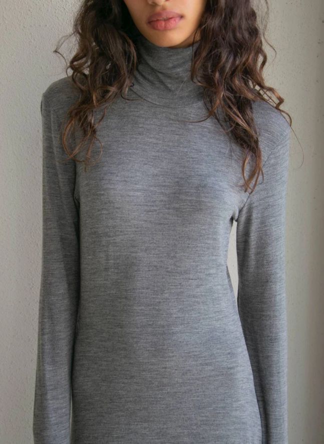 Robe Col Roulé Laine | Gris
