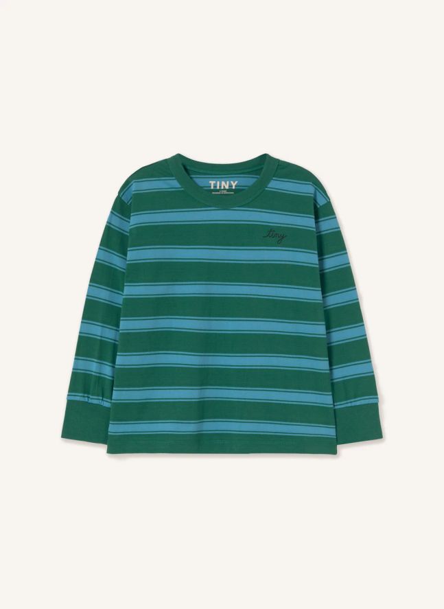 T-shirt Rayé Coton Bio | Vert foncé