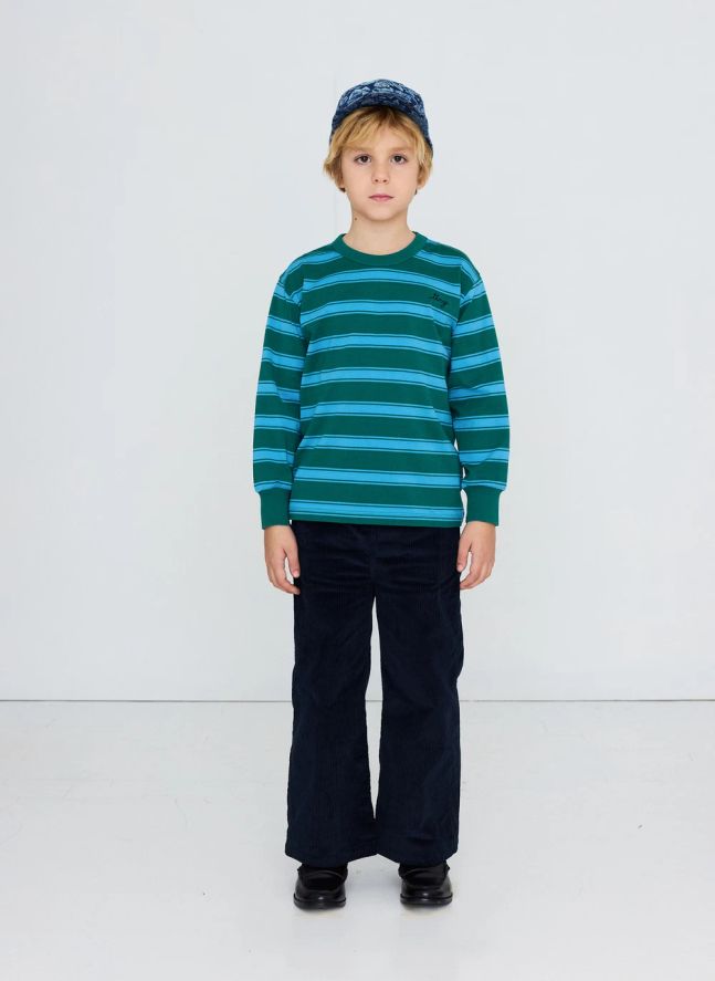 T-shirt Rayé Coton Bio | Vert foncé