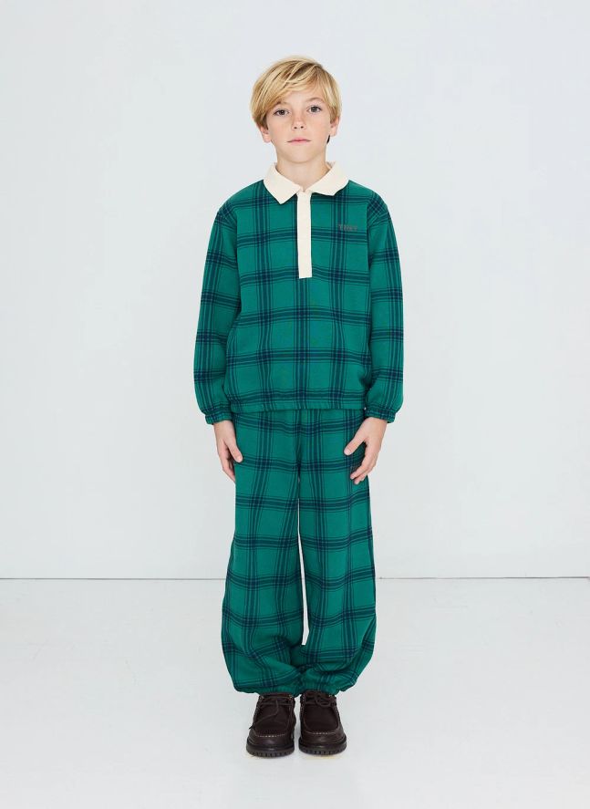 Jogger Carreaux Coton Bio | Vert