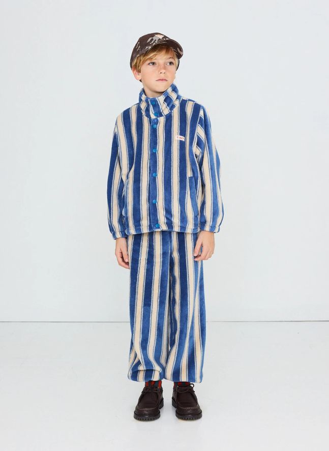 Veste Polaire Rayée | Bleu pétrole