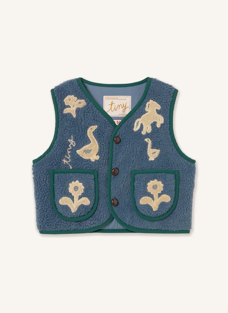Veste Sans Manches Façon Sherpa Oies | Bleu- Image produit n°0