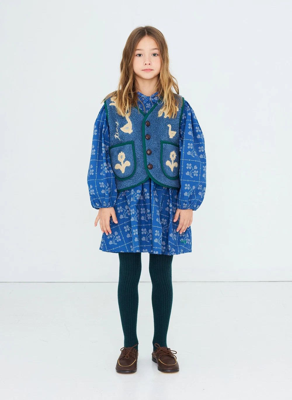 Veste Sans Manches Façon Sherpa Oies | Bleu- Image produit n°1