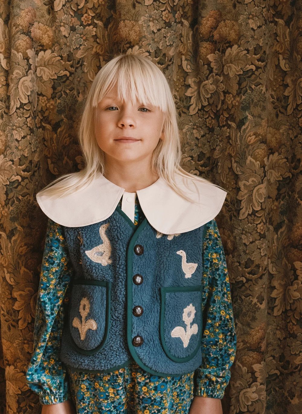 Veste Sans Manches Façon Sherpa Oies | Bleu- Image produit n°4
