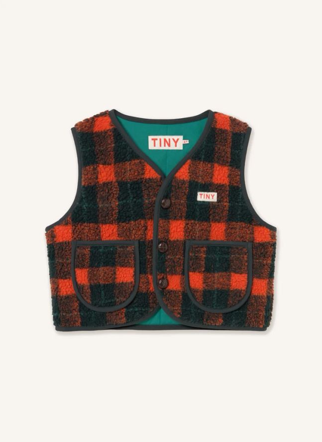 Veste Sans Manches Façon Sherpa Carreaux | Rouge