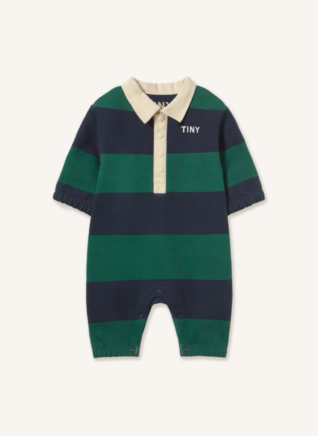 Combinaison Polo Rayée Coton Bio | Vert