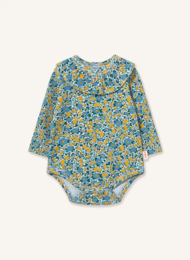 Body Côtelé Fleuri Coton Bio | Bleu