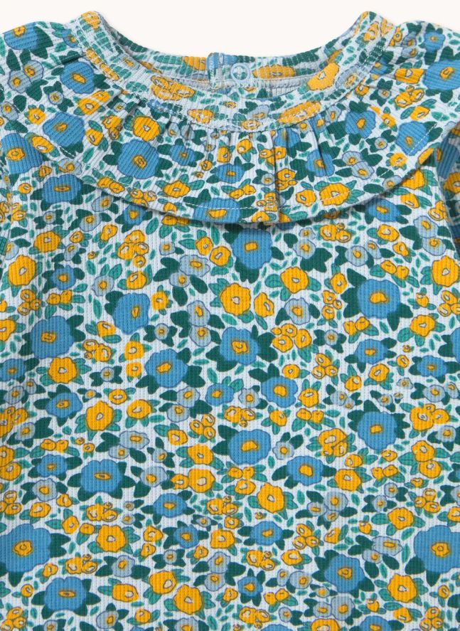 Body Côtelé Fleuri Coton Bio | Bleu