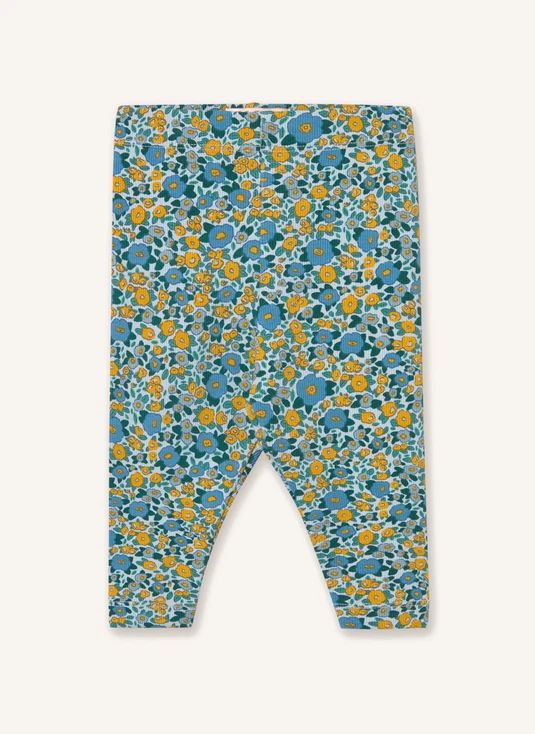 Legging Côtelé Fleuri Coton Bio | Bleu