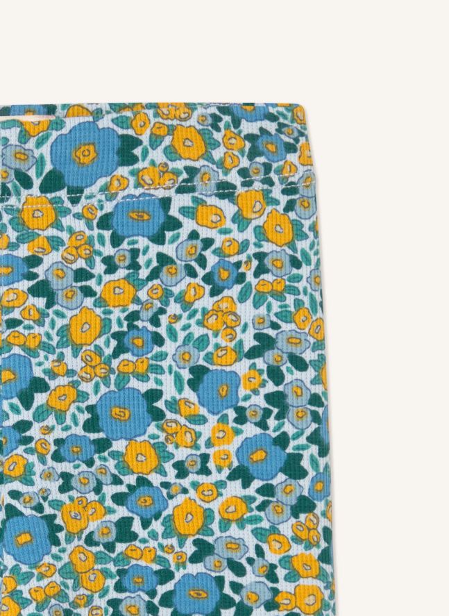 Legging Côtelé Fleuri Coton Bio | Bleu