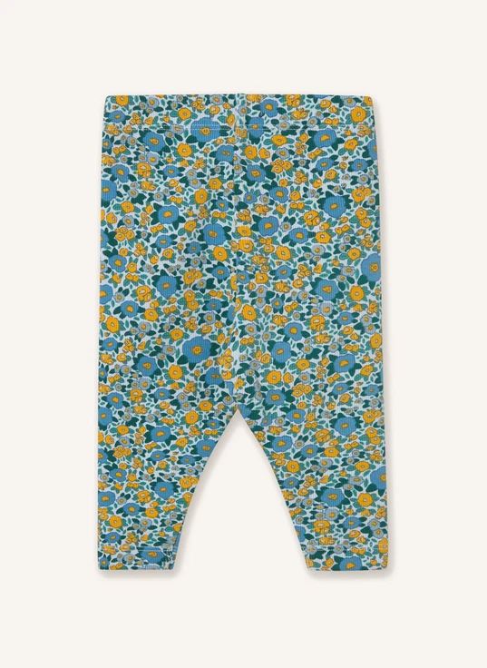 Legging Côtelé Fleuri Coton Bio | Bleu