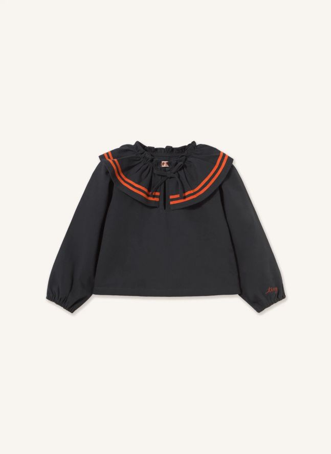 Blouse Col Rayé | Bleu foncé