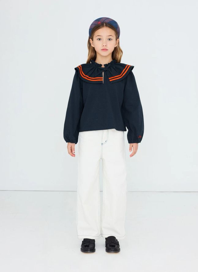 Blouse Col Rayé | Bleu foncé