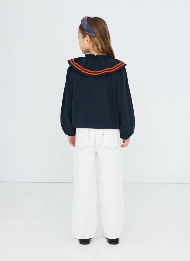 Blouse Col Rayé | Bleu foncé