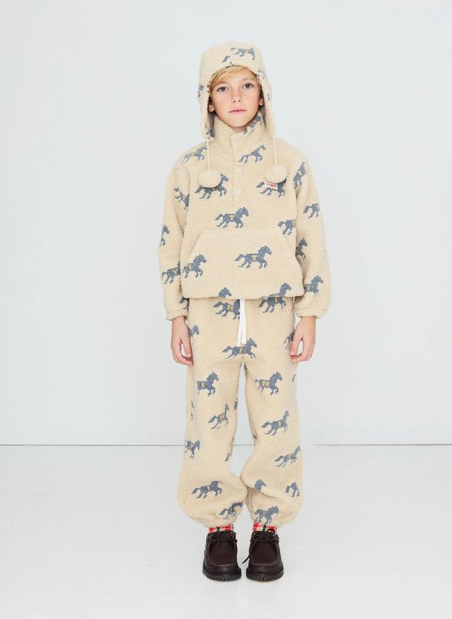 Sweat Zippé Façon Sherpa Chevaux | Crème