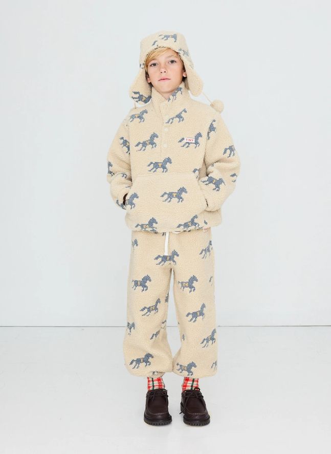 Sweat Zippé Façon Sherpa Chevaux | Crème