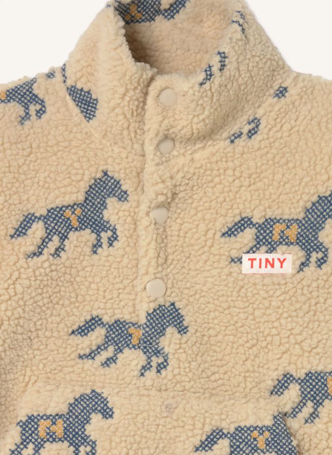 Sweat Zippé Façon Sherpa Chevaux | Crème