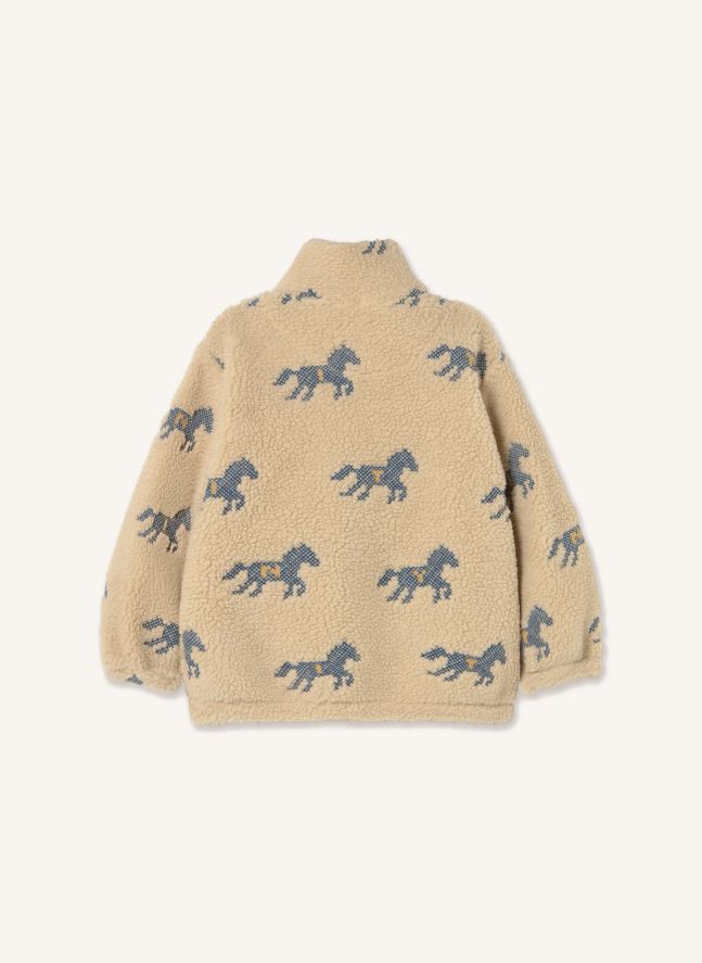 Sweat Zippé Façon Sherpa Chevaux | Crème