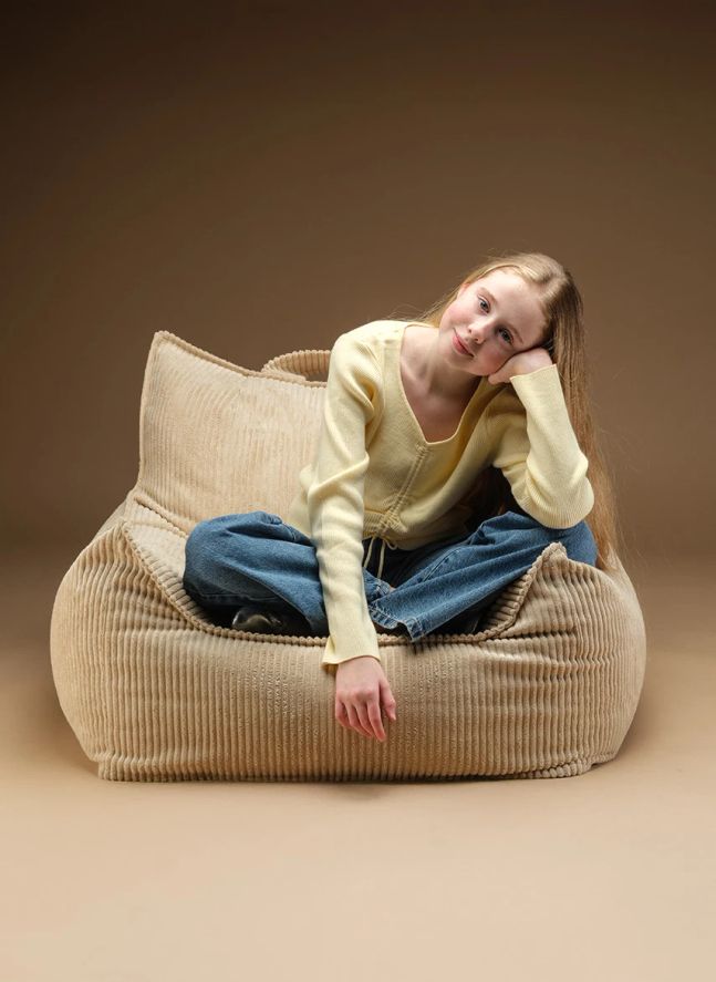 Teen Ribbed Velvet Club Armchair | Light brown