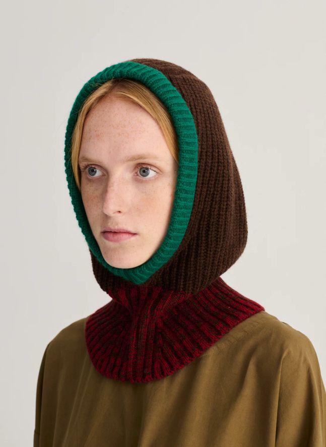 Cagoule Color Block Laine Mérinos | Marron foncé