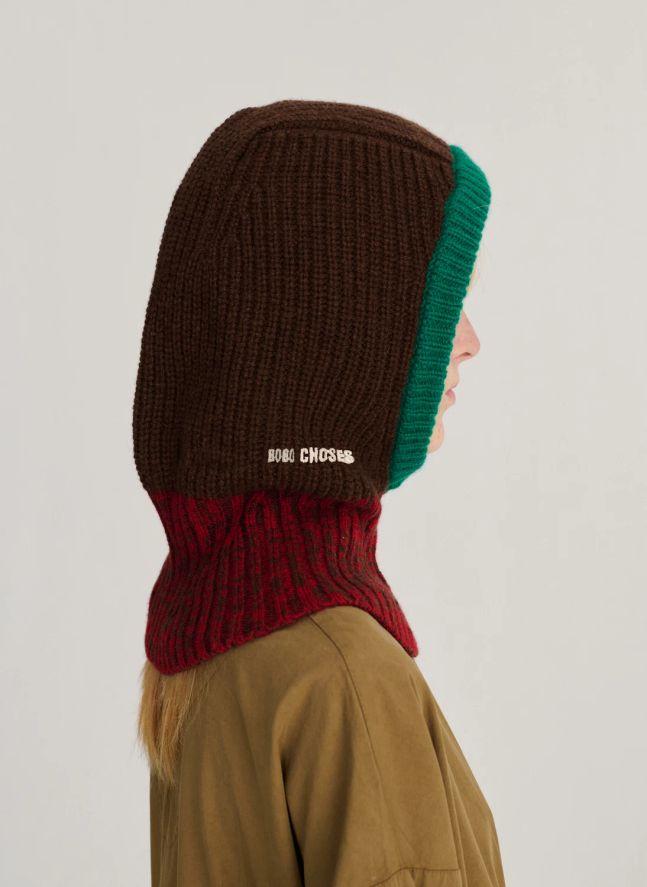 Cagoule Color Block Laine Mérinos | Marron foncé