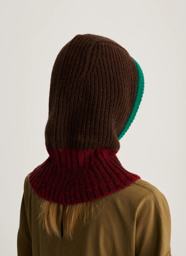 Cagoule Color Block Laine Mérinos | Marron foncé