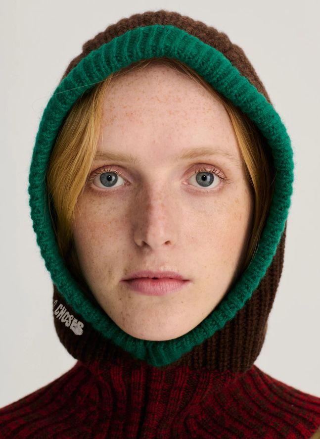 Cagoule Color Block Laine Mérinos | Marron foncé