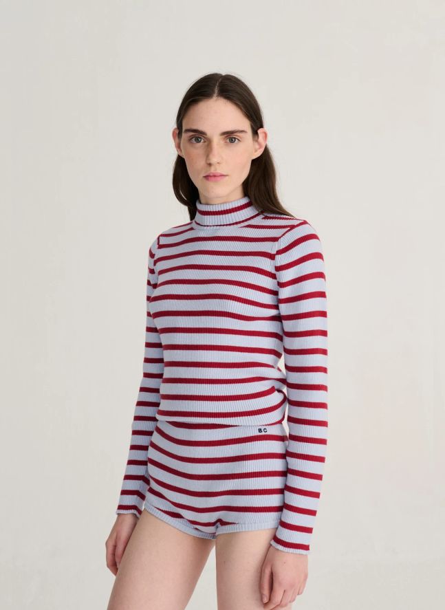 Pull Rayures Coton Bio et Laine Mérinos | Bleu ciel