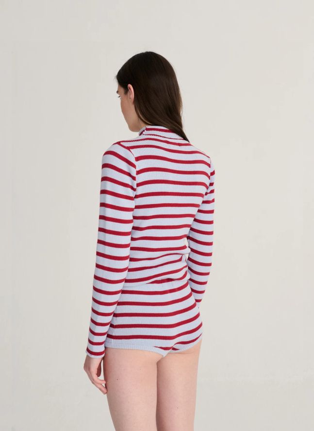 Pull Rayures Coton Bio et Laine Mérinos | Bleu ciel