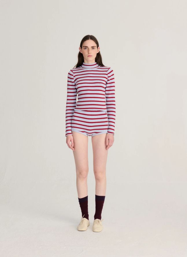 Pull Rayures Coton Bio et Laine Mérinos | Bleu ciel