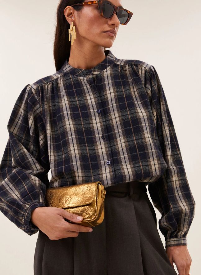 Blouse Carreaux Jagger Coton | Bleu marine
